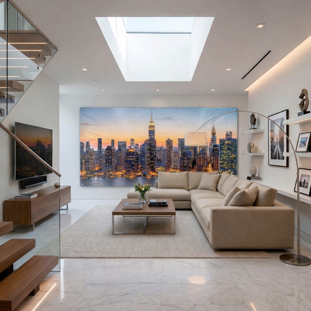 Dekoracyjny panel szklany jako element dekoracji salonu