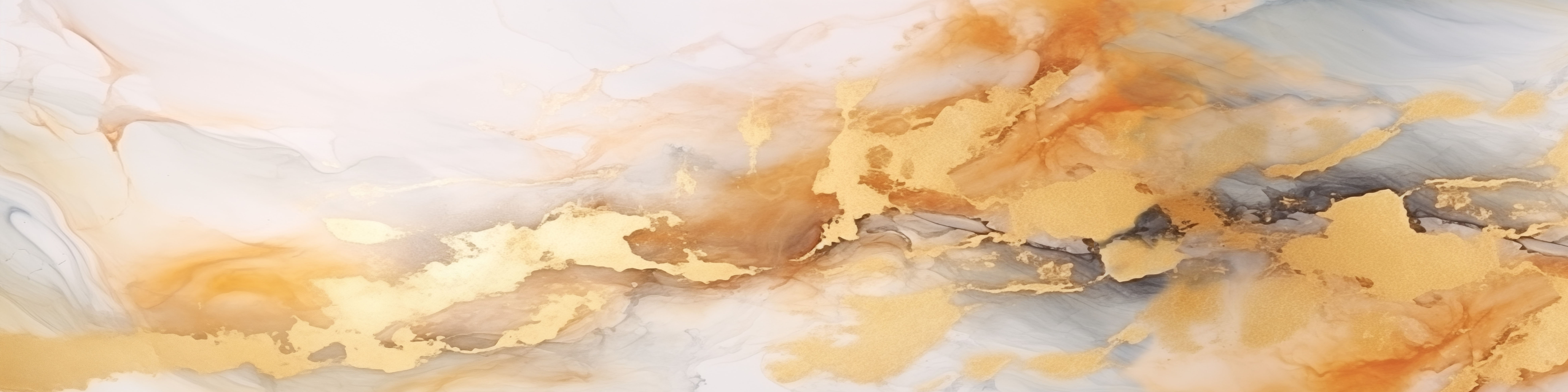 Biały marmur ze złotem i rdzawymi smugami w stylu alcohol ink